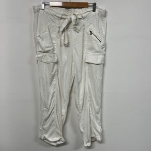 Maurices Linen Blend Pants Womens Size 15 16 White Cropped Cargo Coastal Grandma